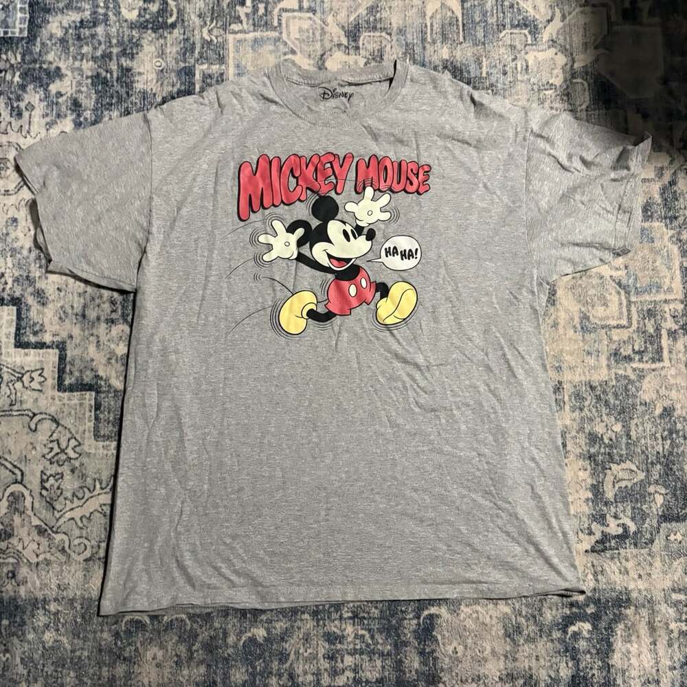 Disney Mickey Mouse 'Ha Ha' Laughing Running T-Shirt Heather Grey Size XL Crew N
